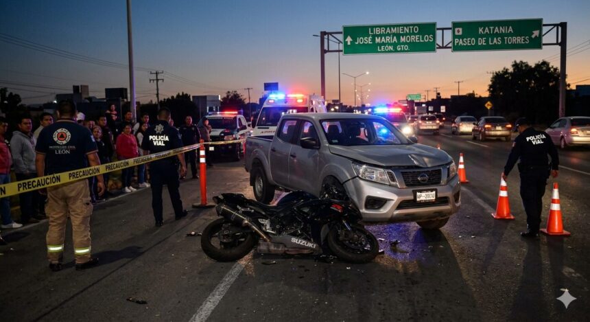 Tragedia en el Libramiento: Muere motociclista tras choque frontal en León