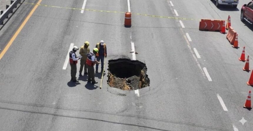 SOCAVÓN EN LA CARRETERA SILAO-LEÓN PROVOCA CAOS VIAL Y CIERRE DE CARRILES