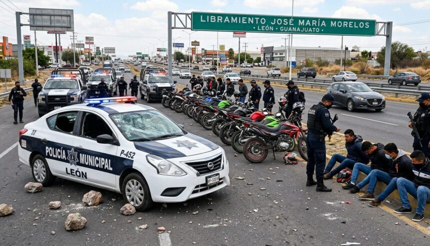 Operativo en el Libramiento Morelos termina en agresión: 13 motociclistas detenidos tras atacar patrulla
