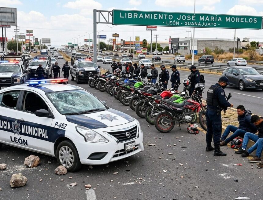 Operativo en el Libramiento Morelos termina en agresión: 13 motociclistas detenidos tras atacar patrulla