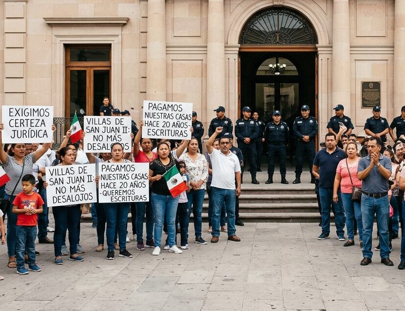 image_f121cde Exigen certeza jurídica: Familias desalojadas de Villas de San Juan protestan en la Presidencia Municipal de León