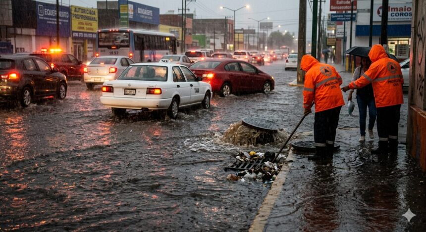 Caos bajo la lluvia: Tormentas provocan inundaciones, brote de drenajes y tráfico lento en León