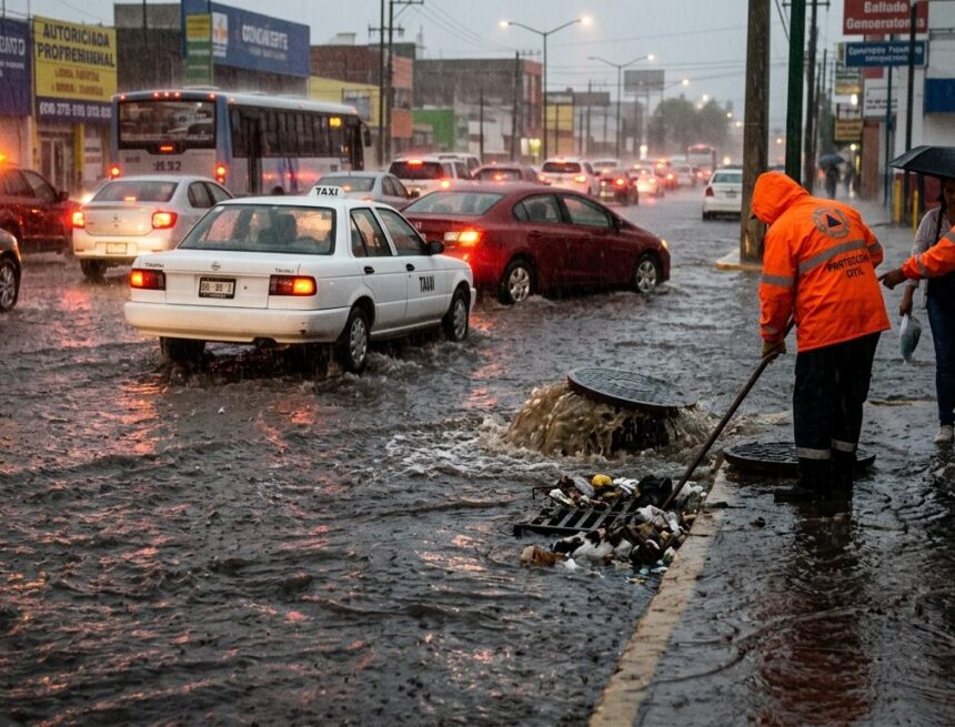 Caos bajo la lluvia: Tormentas provocan inundaciones, brote de drenajes y tráfico lento en León