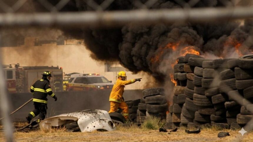 Fuerte incendio consume 30 toneladas de basura y 500 llantas en la colonia Haciendas de Santa Fe