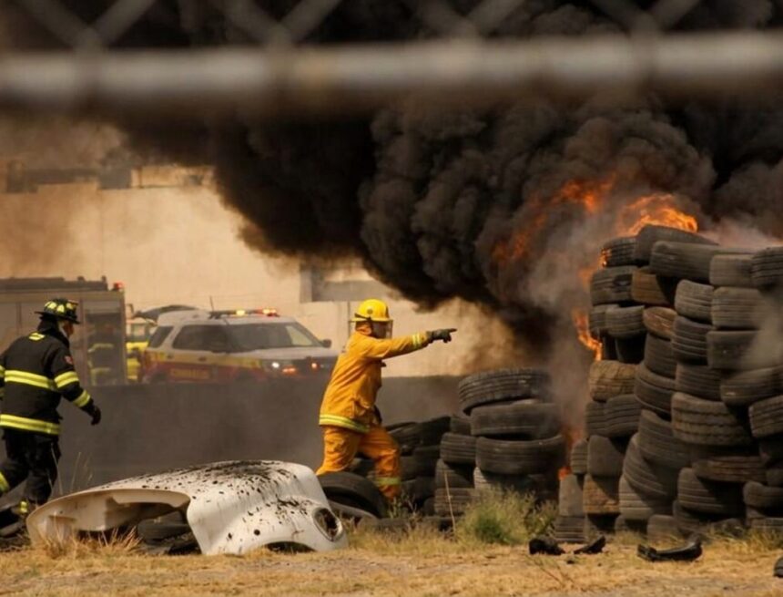 Fuerte incendio consume 30 toneladas de basura y 500 llantas en la colonia Haciendas de Santa Fe