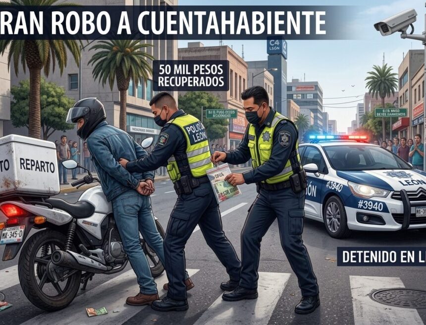 Frustran robo de 50 mil pesos a cuentahabiente en León; hay un detenido