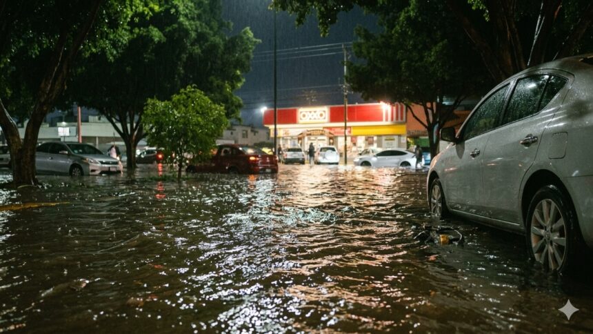 Noche de caos en León: Tormenta inunda vialidades y ejecutan a un hombre en la zona norte